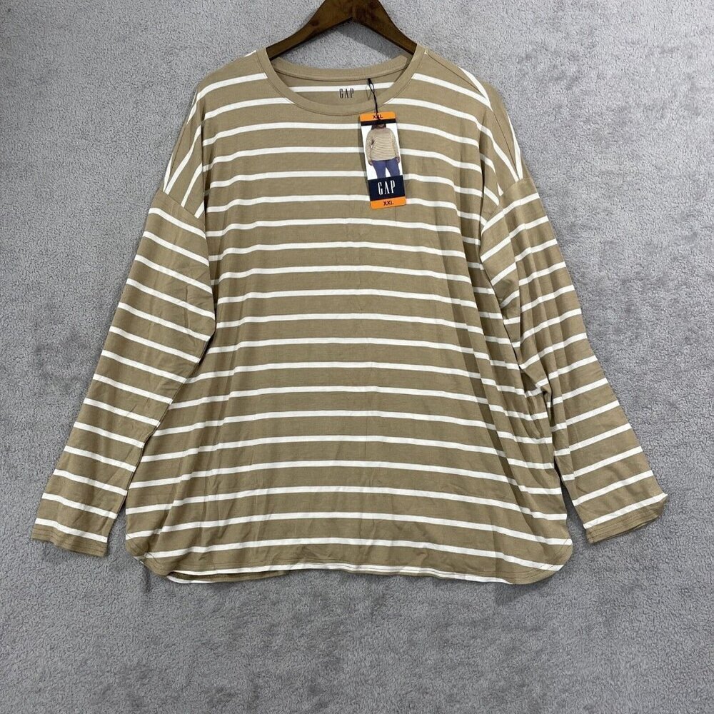 NEW Gap Womens XXL Shirt  Long Sleeve Top Soft Comfort Striped Crew Neck